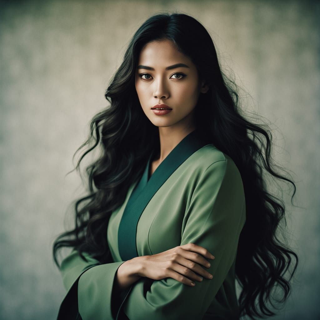 Japanese-Inspired Young Woman with Amazonian Features