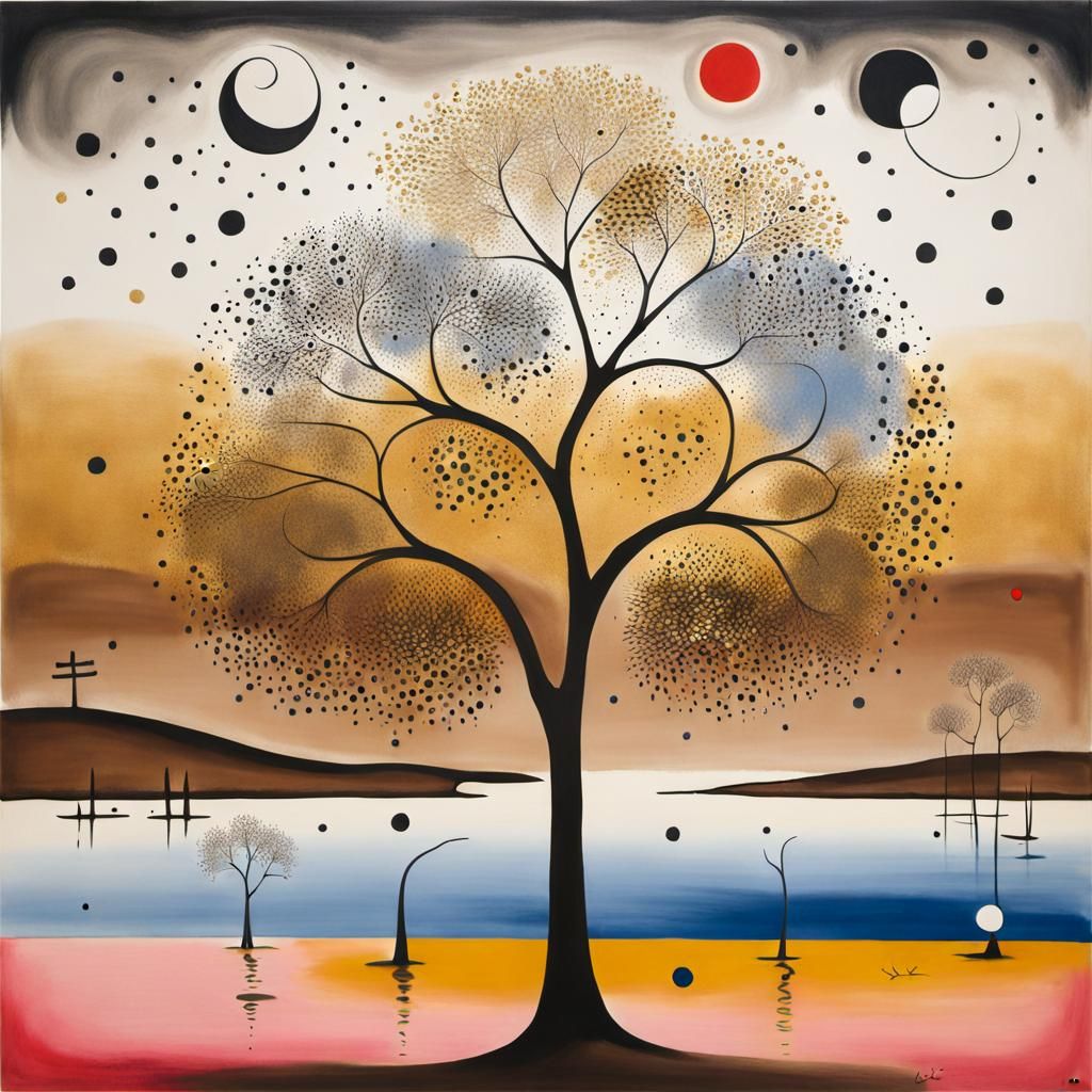 Surrealist Tree Landscape as Modern Ink Painting
