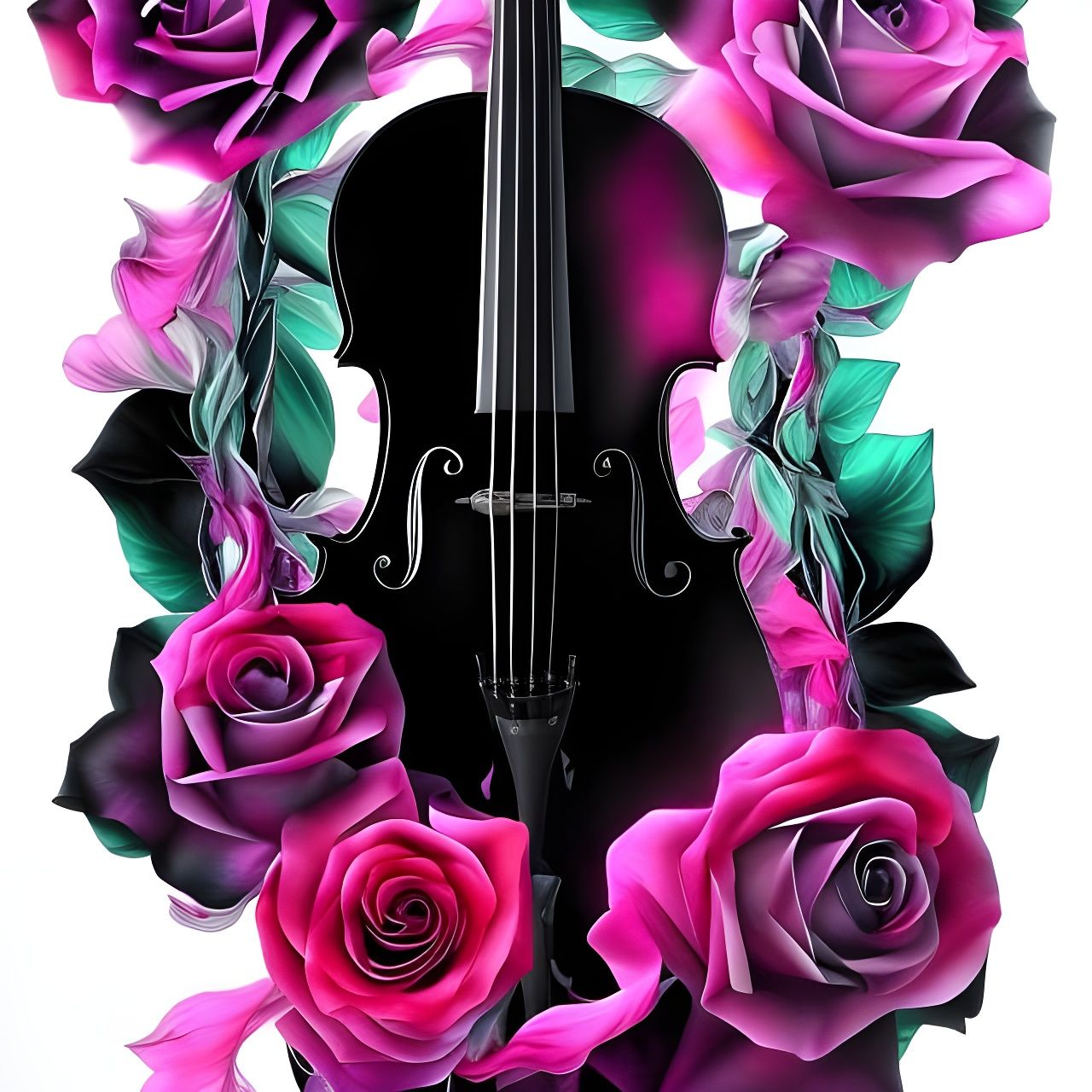 Illuminated Rose Exploding from Electric Cello