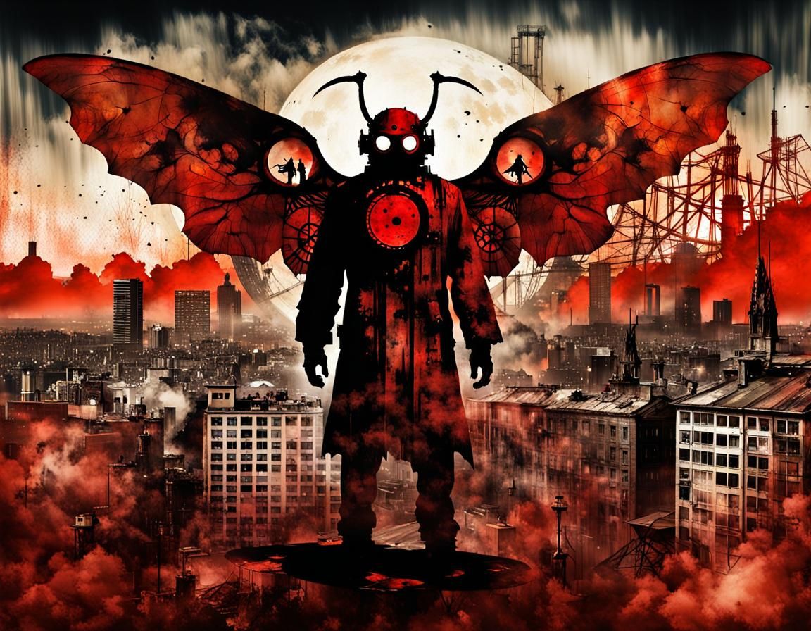Mechanical Mothman in Post-Apocalyptic City