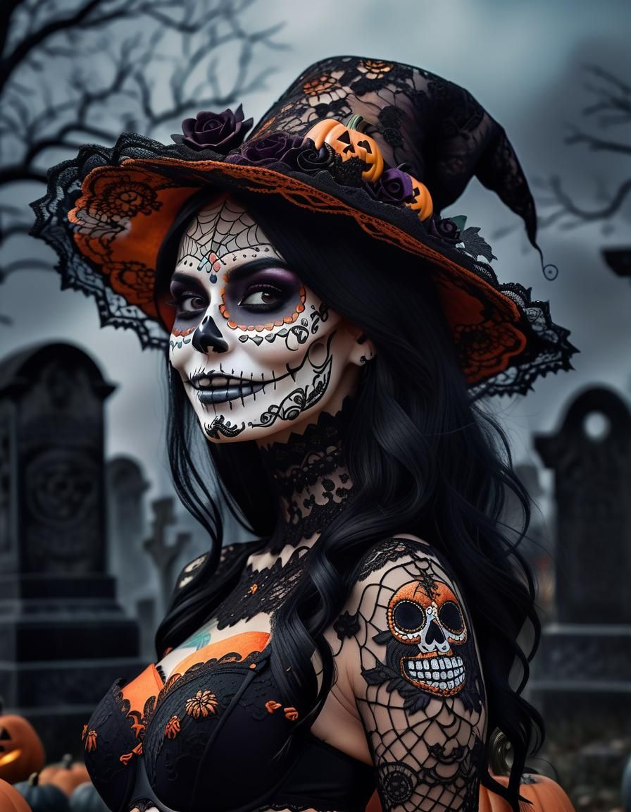 Halloween Sugar Skull Bikini Portrait