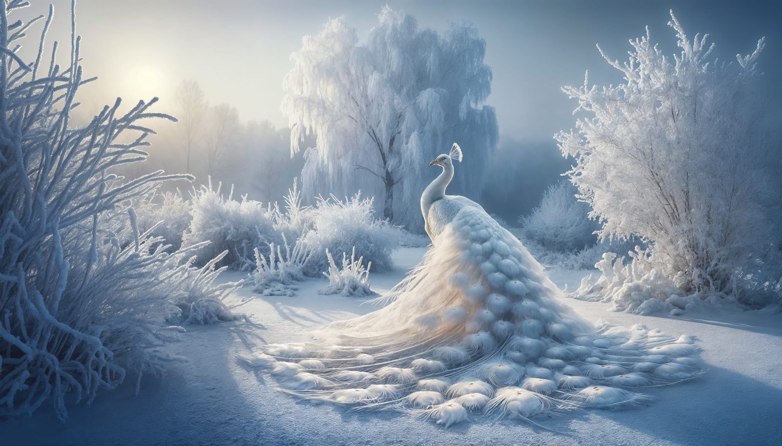 Albino Peacock in Winter