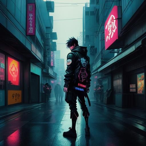 Edgy Characters in Rainy Night City: Cyberpunk Anime