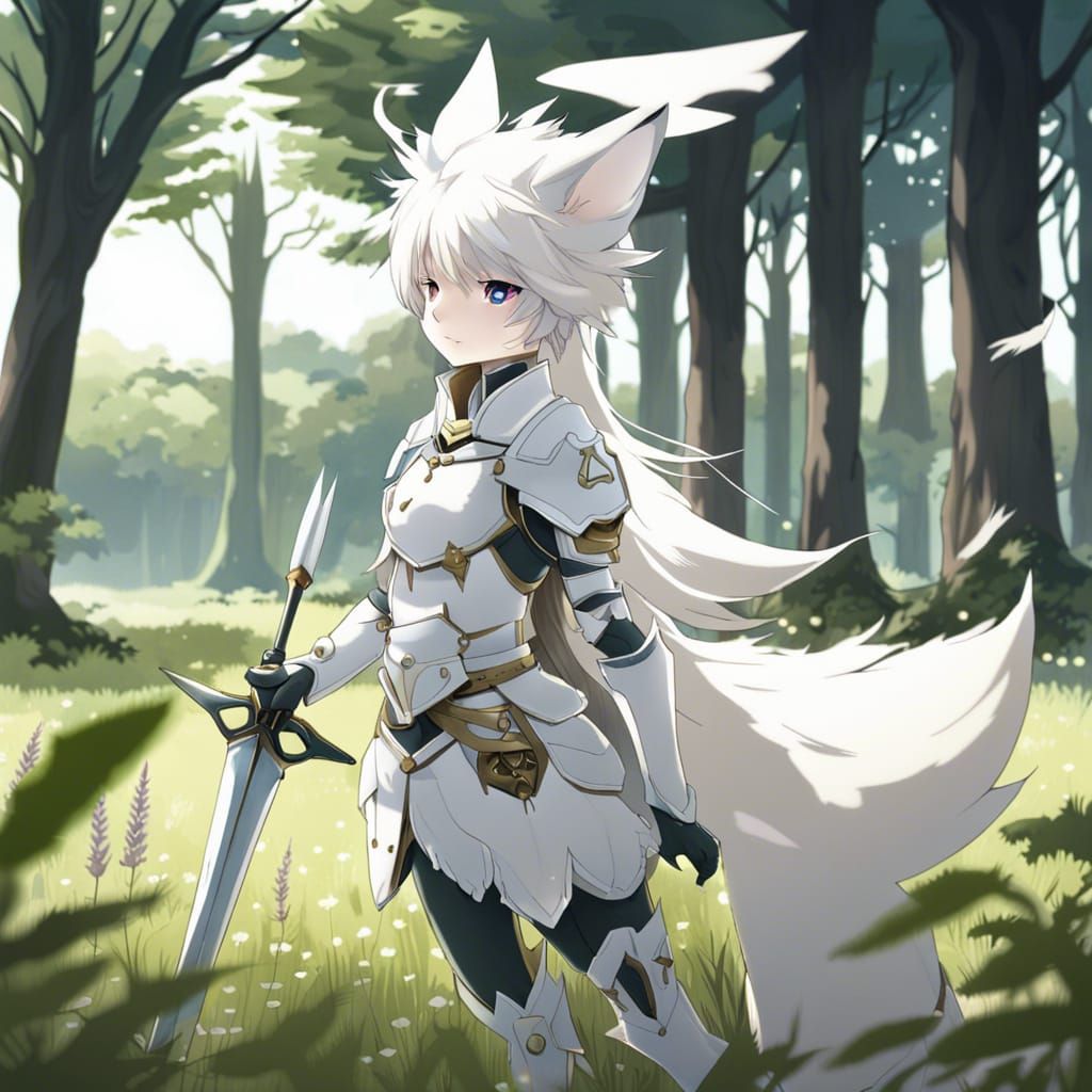 Winged Fox Warrior in Anime Style Landscape