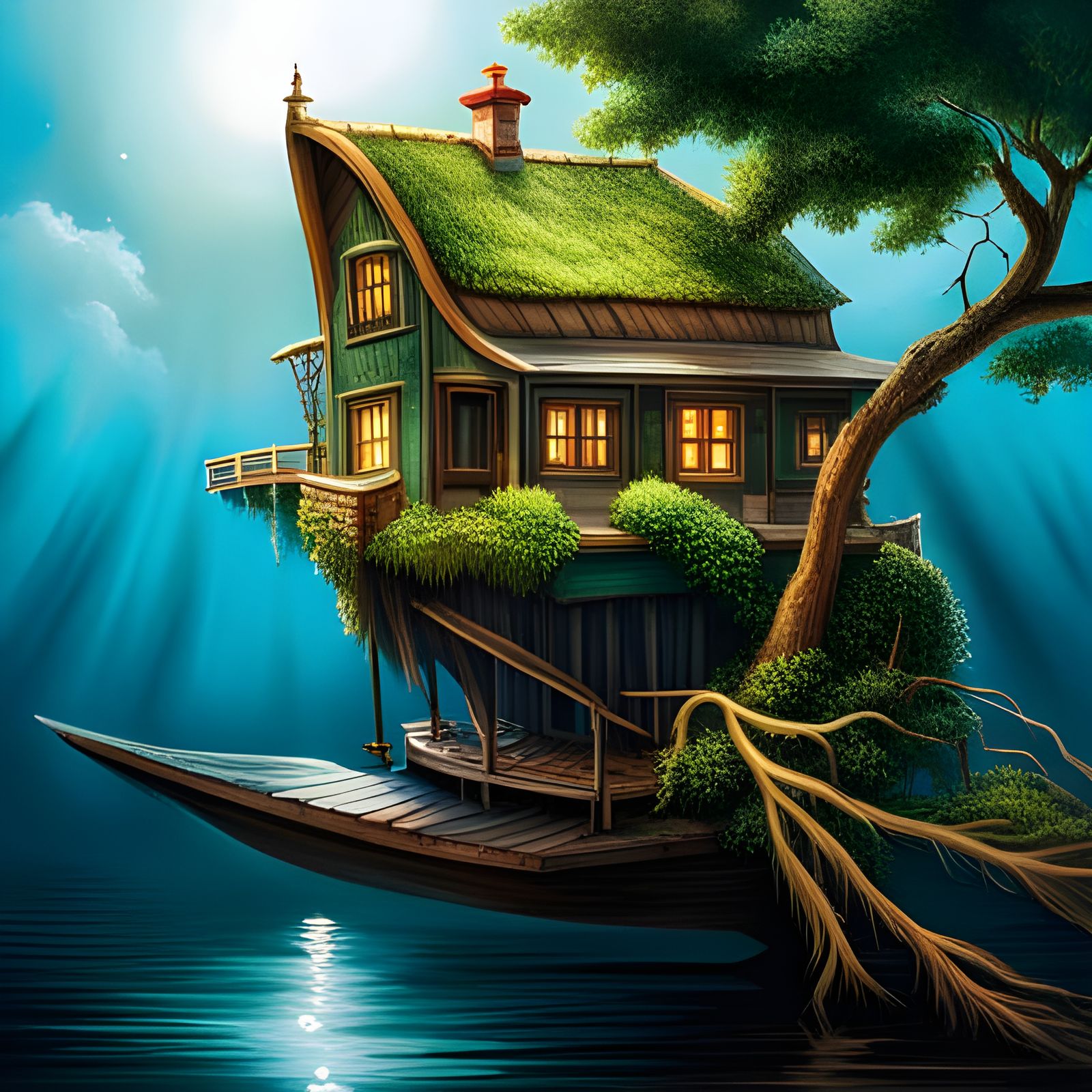 Penguin and Mermaid Dance in Ethereal Underwater Scene