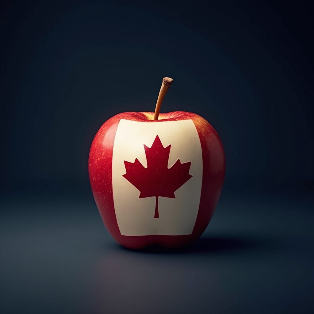 Fantasy Apple with Canadian Flag in Navy Blue Gradient