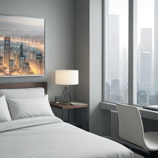 Remote Work Concept Art: Computer, Clock, Cityscape