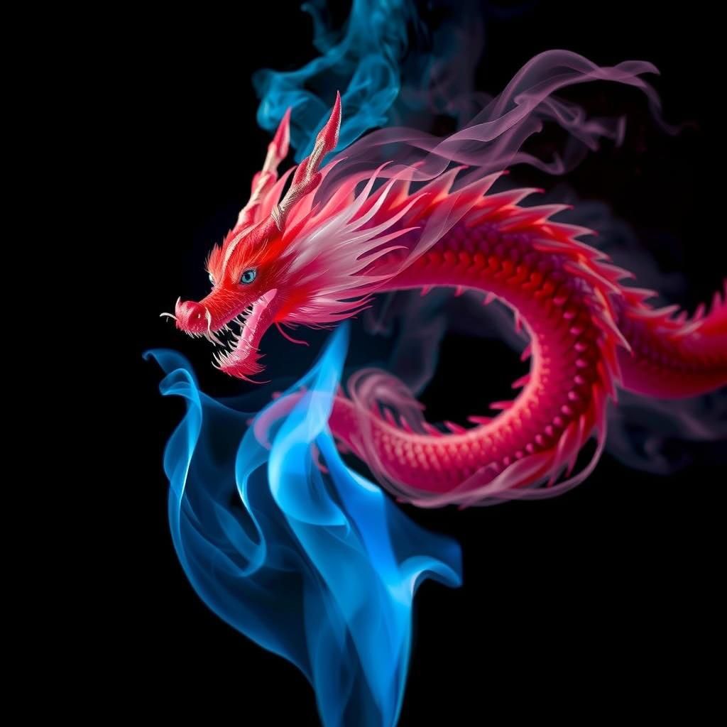 Blue Flame Transforms to Red Dragon in Ethereal Art