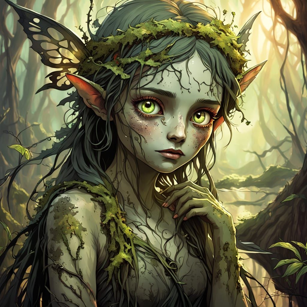 Ethereal Swamp Fairy in Dark Fantasy Oil Painting