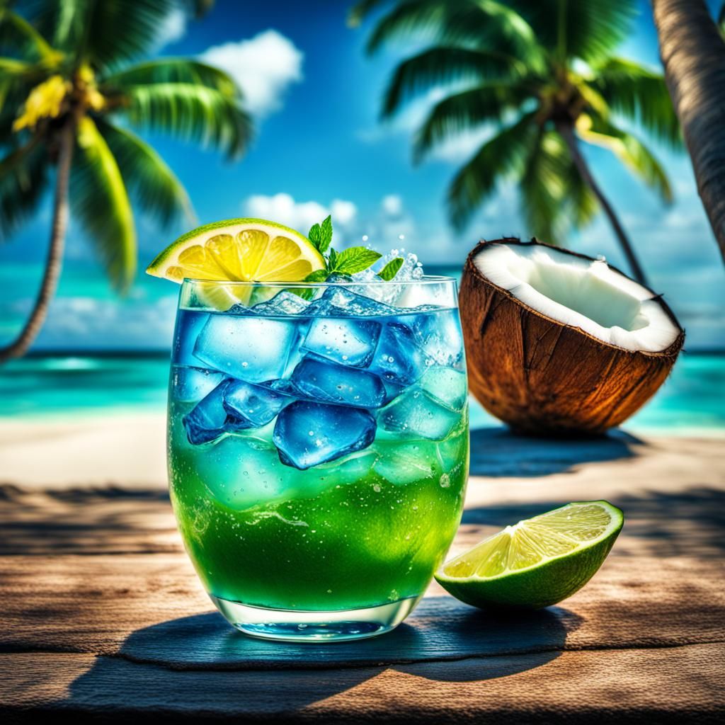Hyperrealistic Coconut Cocktail on a Tropical Beach