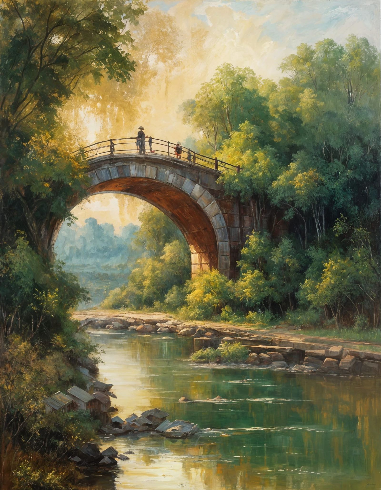 Vibrant Bridge Scene in the Style of Australian Impressionis...