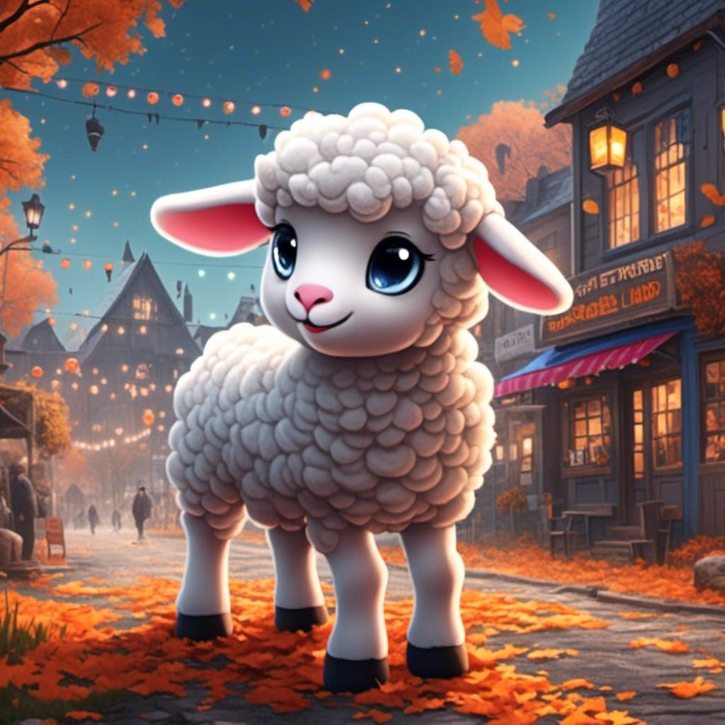 Cute Lamb Halloween Night in Dream Unreal Style