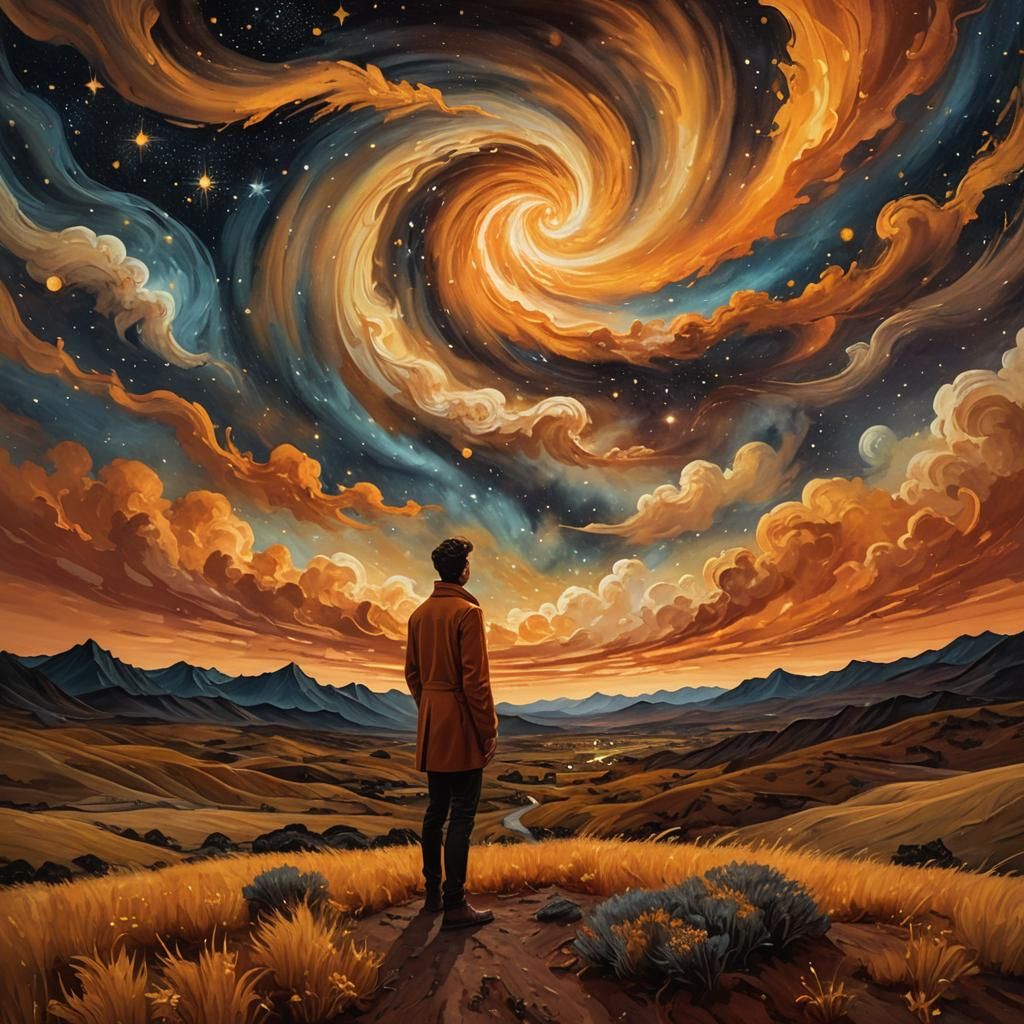 Dreamlike Starry Night Landscape in Expressive Style