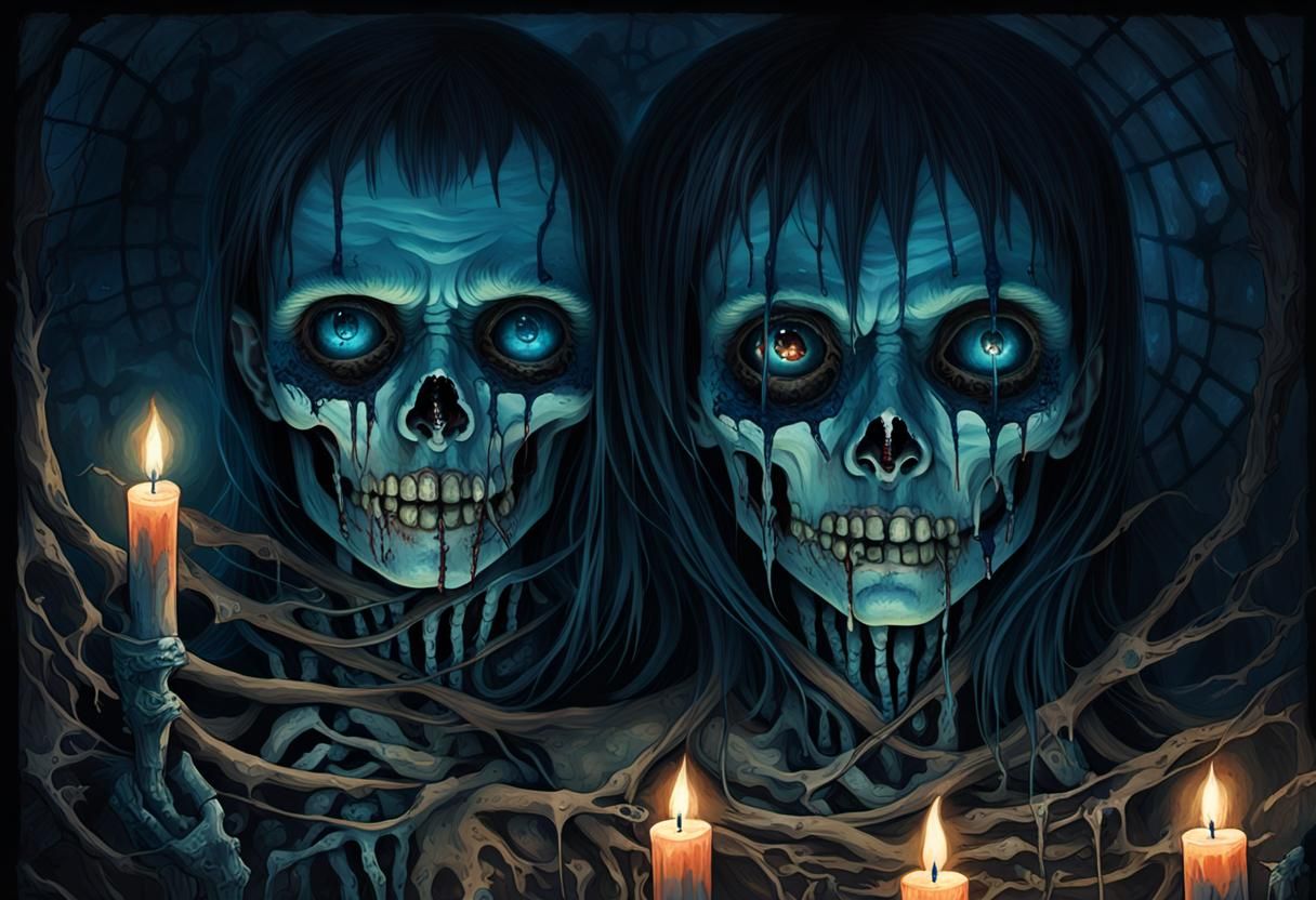Macabre Twin Siblings in Dark Fantasy Illustration