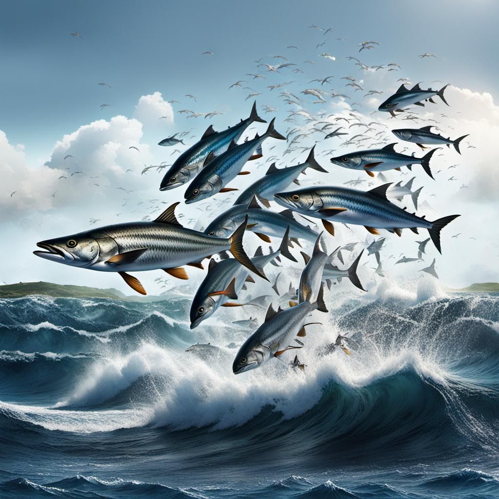Island Under Attack by Flying Fish: 3D Digital Art