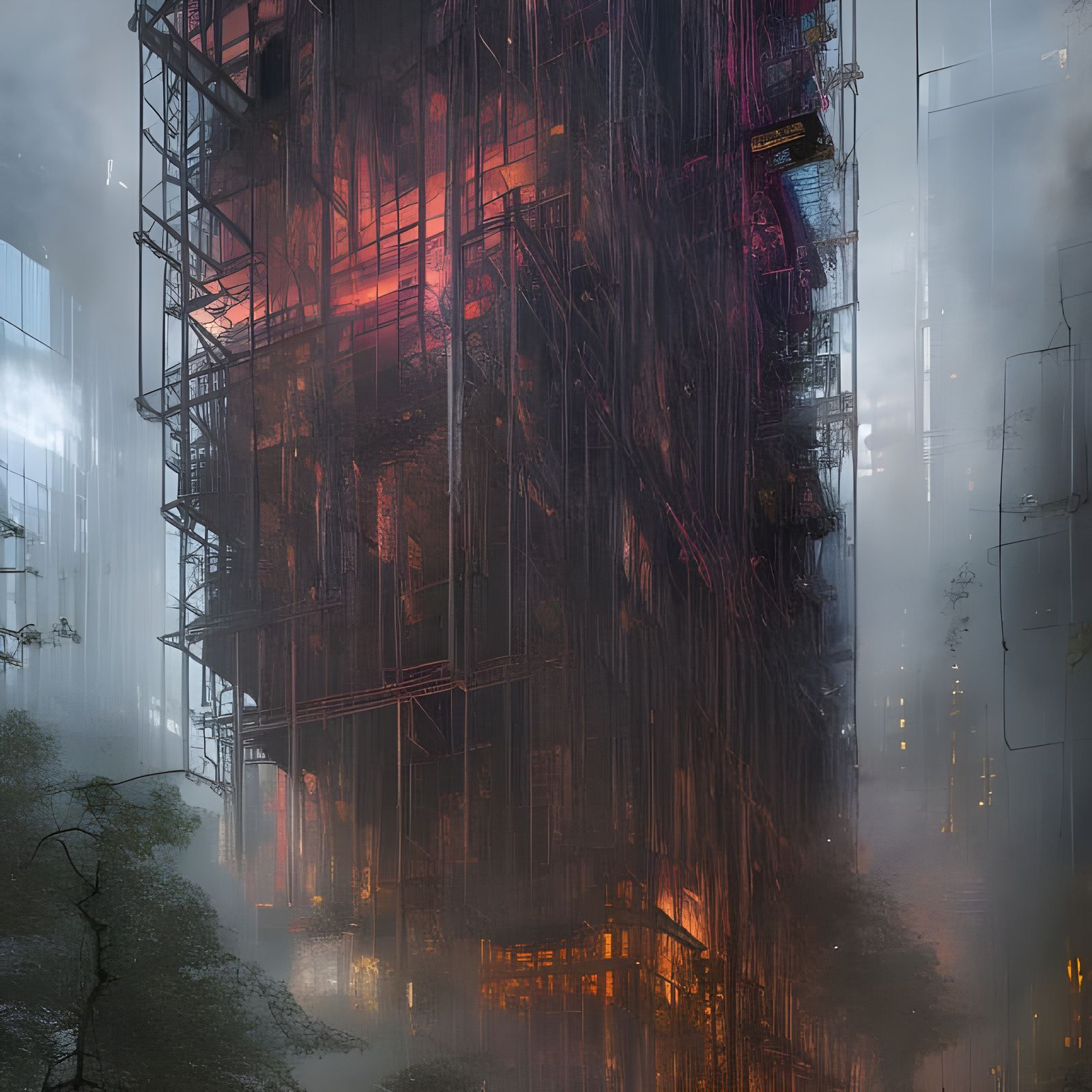 Cyberpunk Building Portrait in Photorealistic HDR