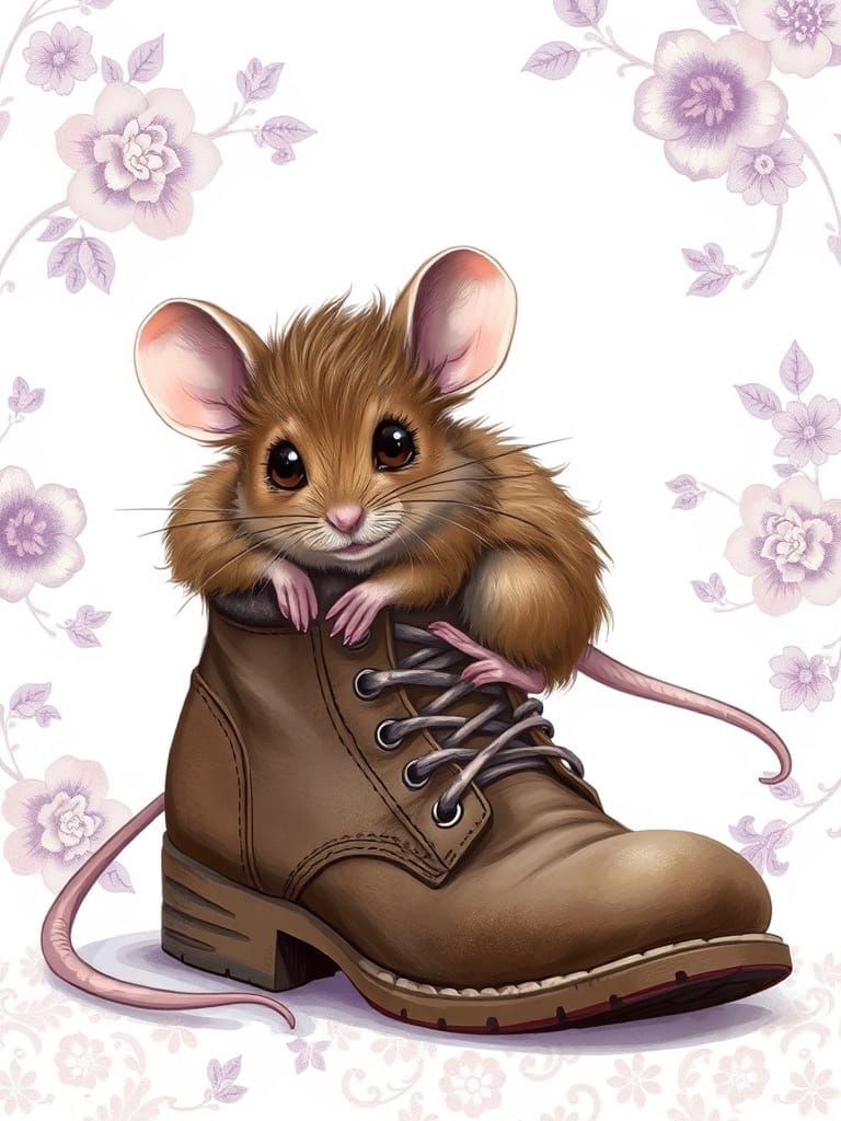 Cute Mouse on a Boot: Detailed Digital Drawing