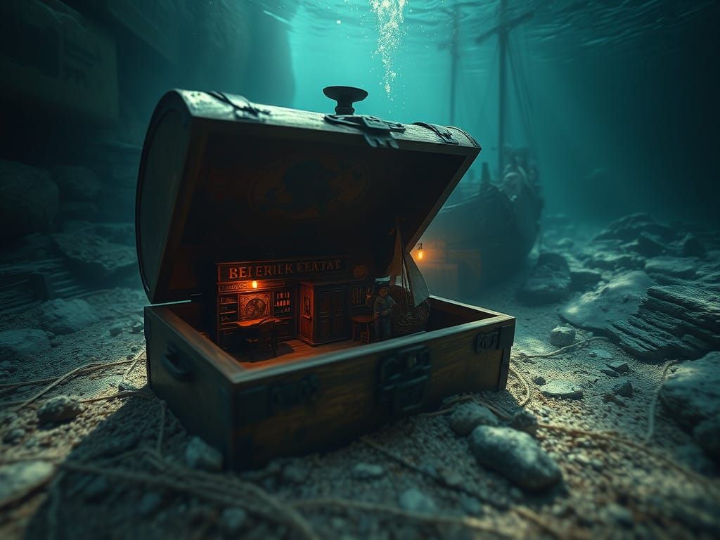 Underwater Treasure Chest in a Pirate's Tavern Scene
