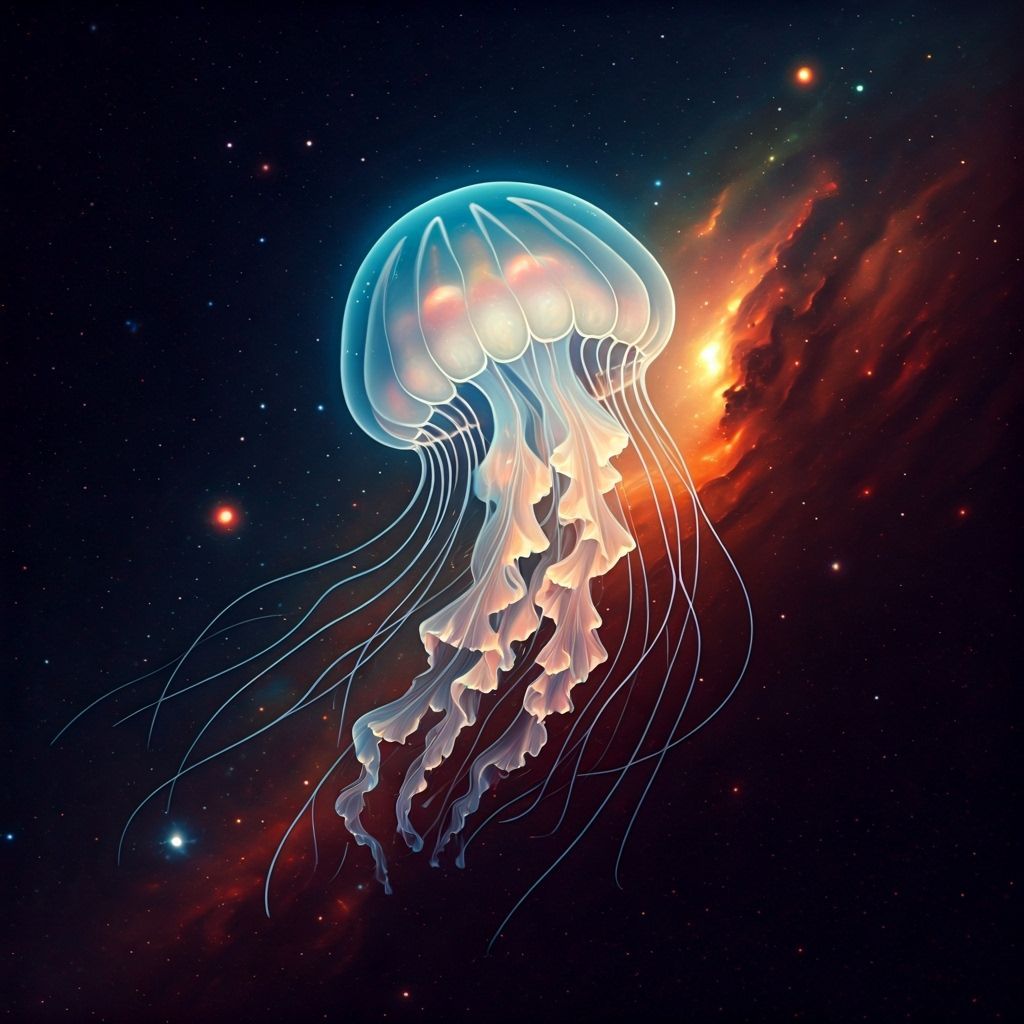 Ethereal Jellyfish Drifting Through Cosmic Void