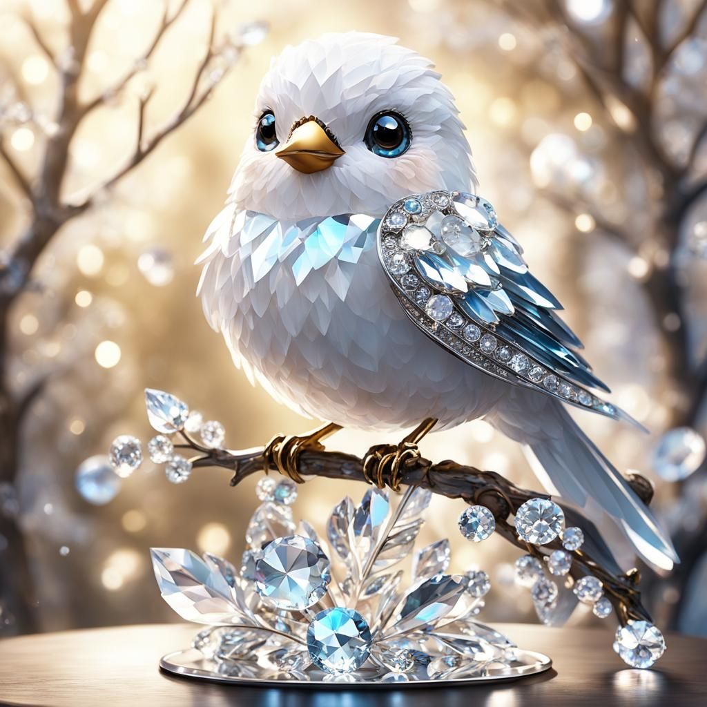 Crystalline Jeweled Bird on Crystal Branch