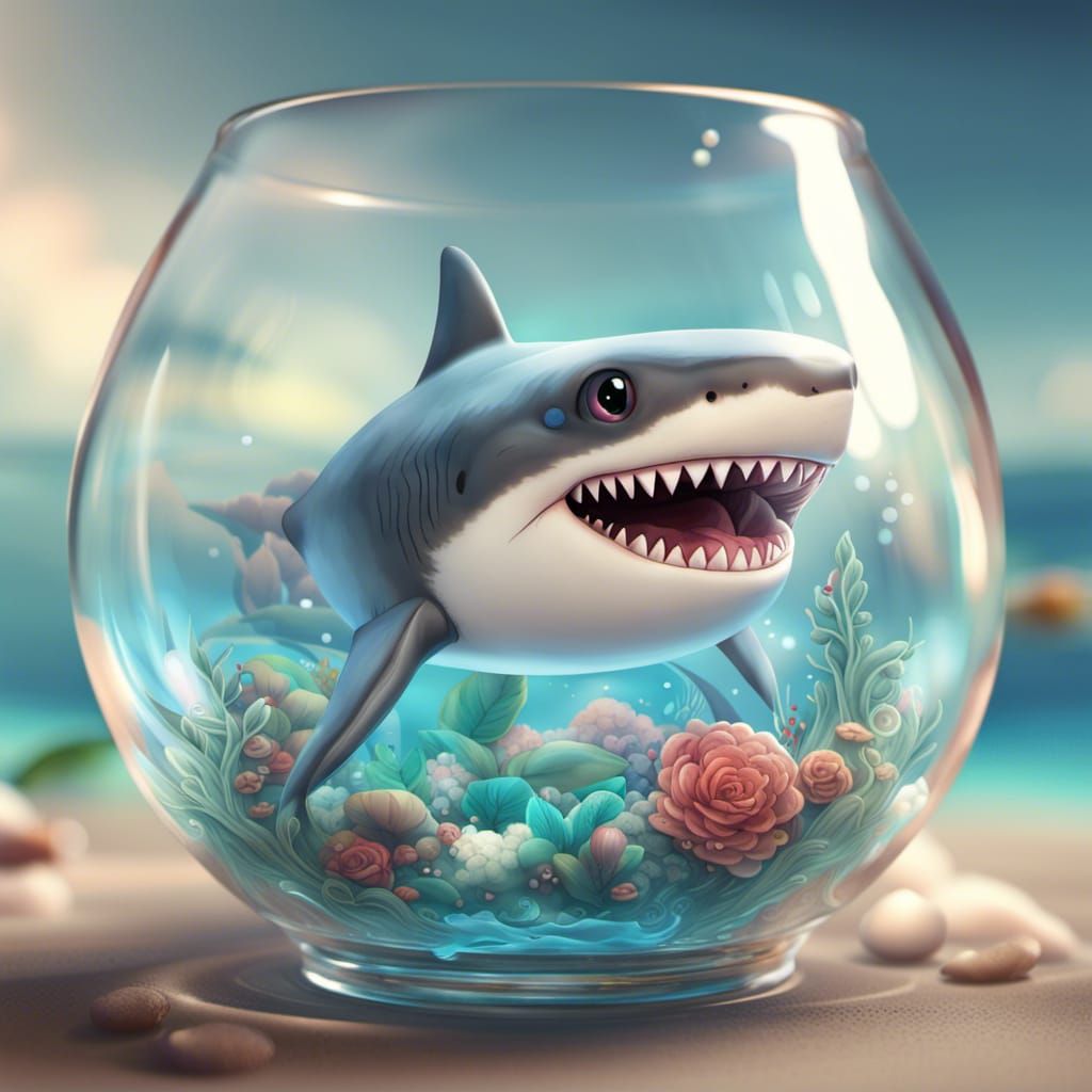 Cute shark swimming in clear glass