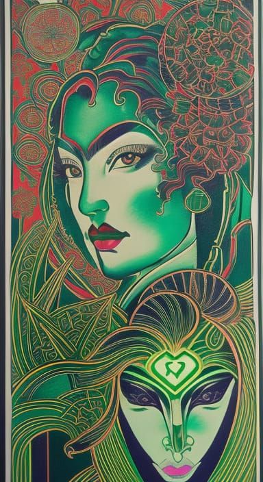 Green Lantern Fairy in UkiyoE Stained Glass Style