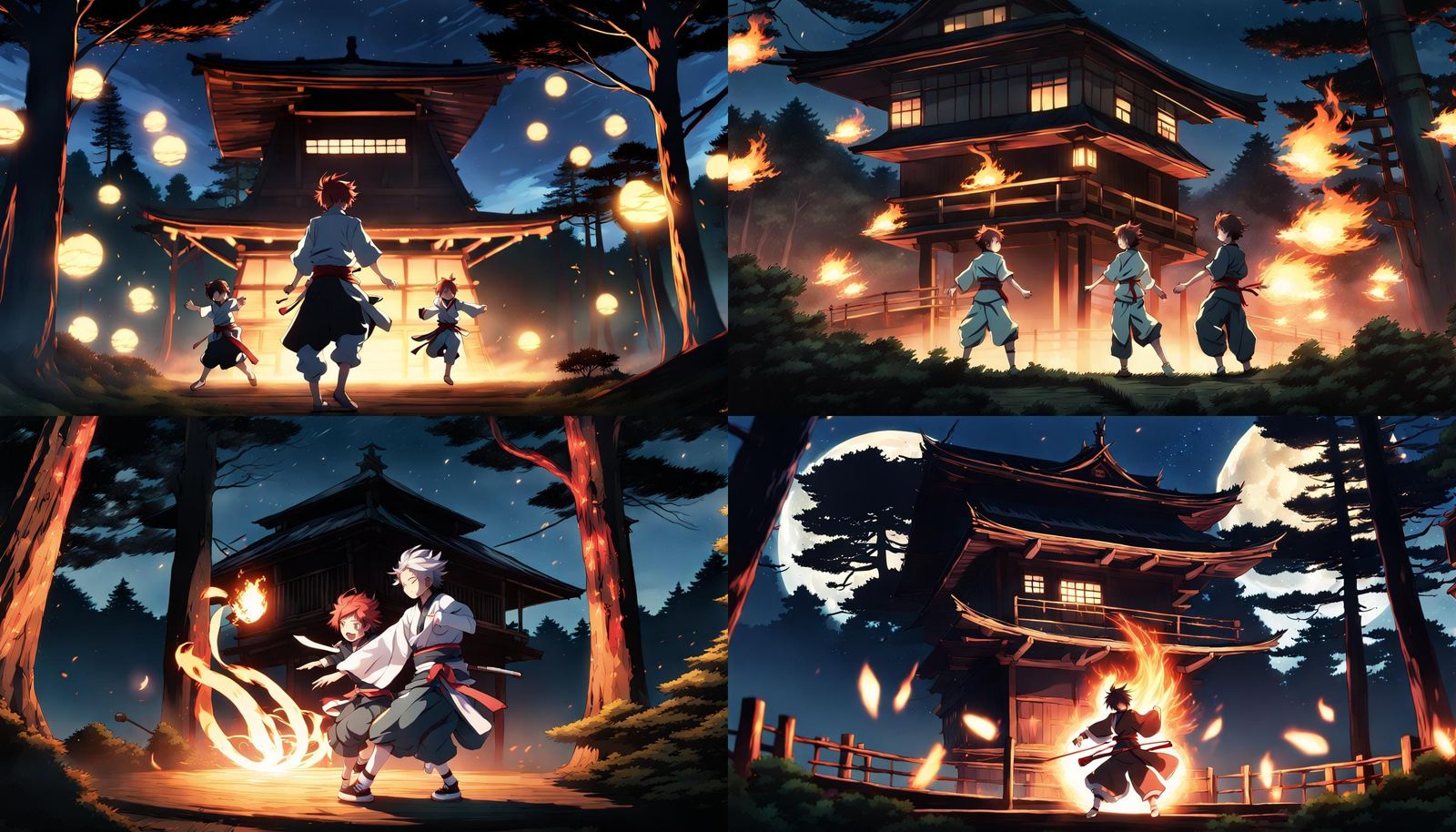 Tanjiro vs Zenitsu: Dynamic Anime Battle in Moonlight