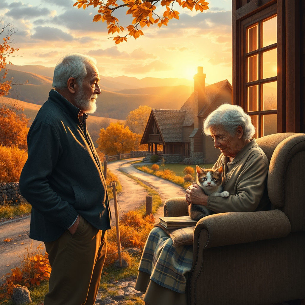 Autumn Road Cottage Scene in Storybook Style