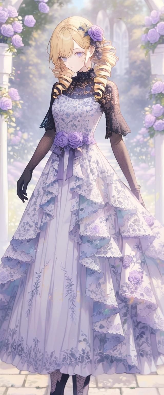 Girl with Rose in Garden, Pastel Art