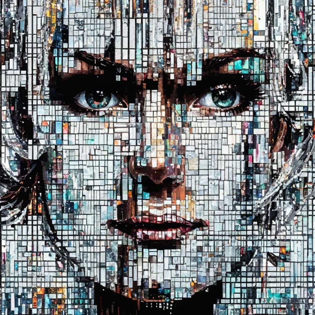 Beautiful Glitch Art Lady Portrait in Pixel Art
