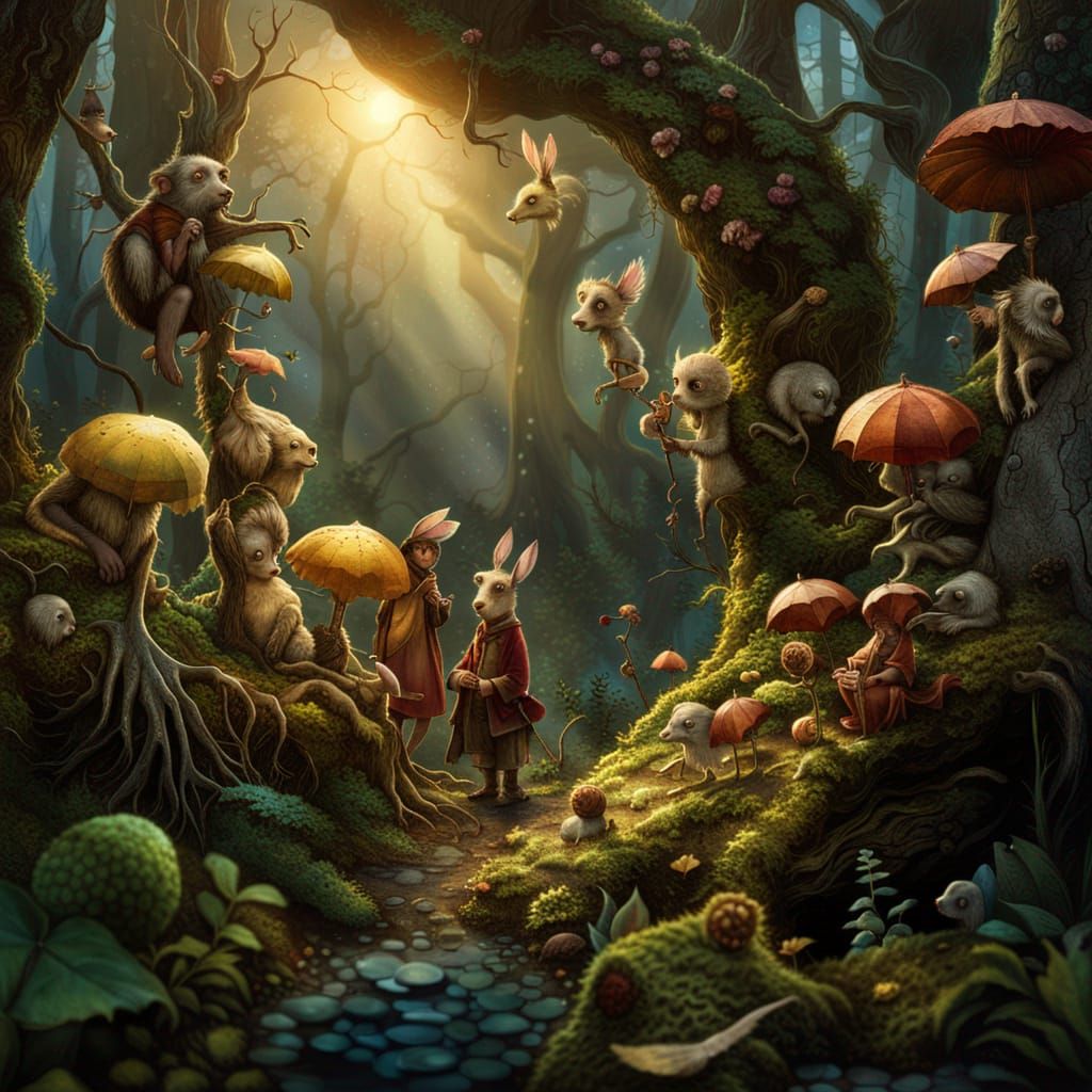 Enchanted Forest Creatures in Matte Painting Style