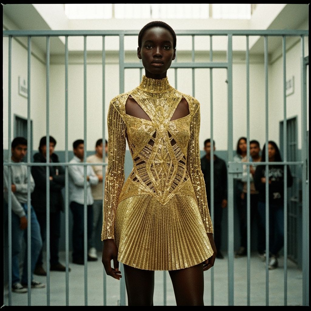 Woman in Detention Center: Cinematic Photo in Gold
