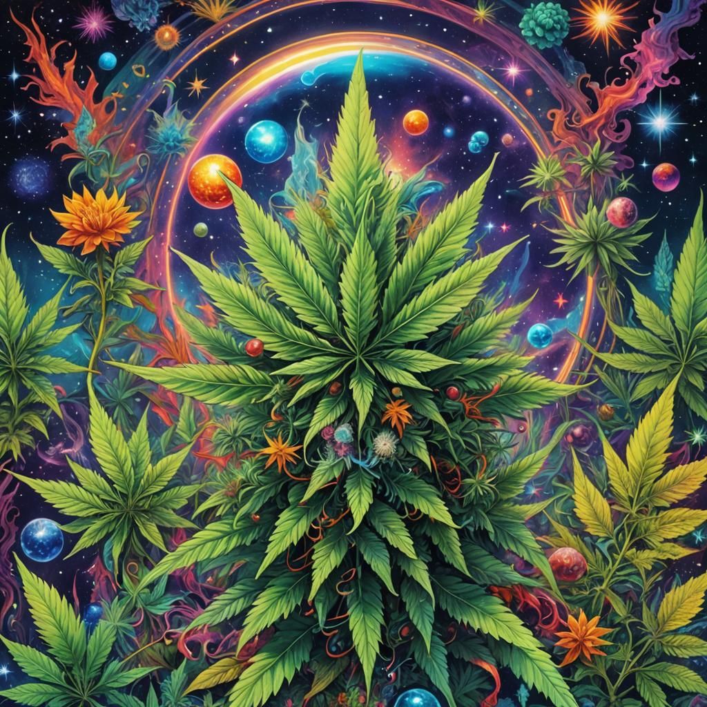 Marijuana in Astral Cosmic Illustration Style