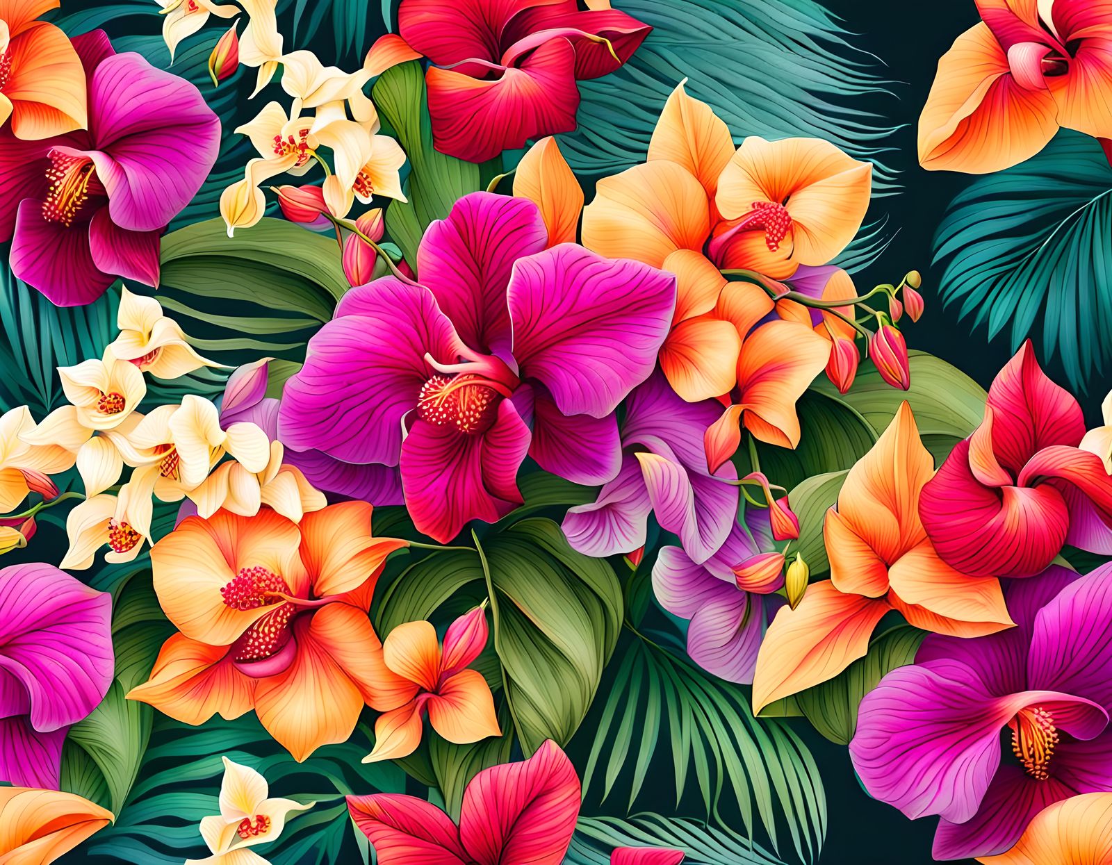 Tropical Flower Bouquet with Orchids and Hibiscus