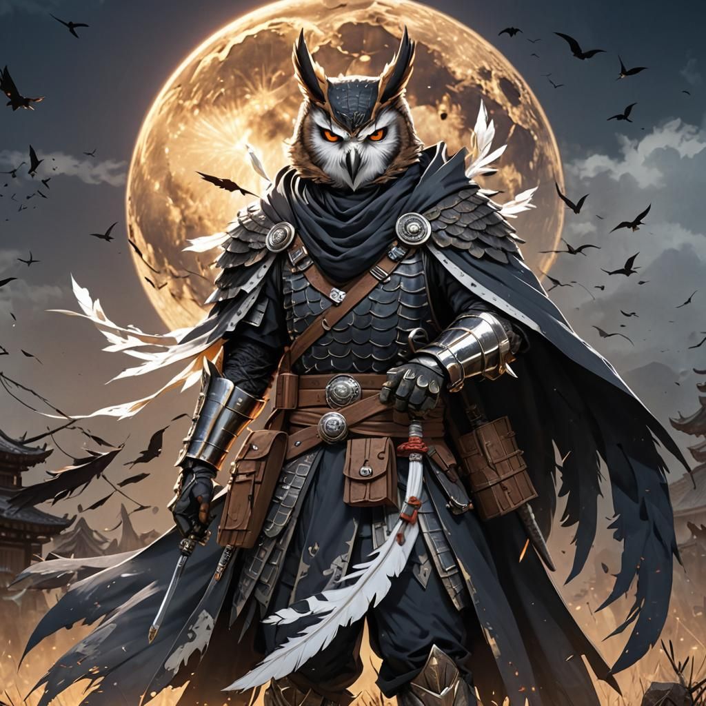 Owl Ninja Anti-Hero in Dark Fantasy Style