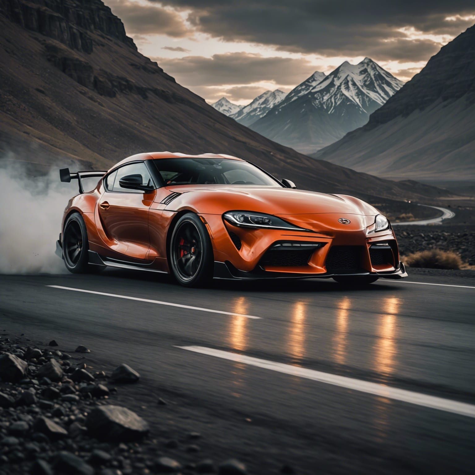 Toyota Supra Drifting Through Mordor Landscape