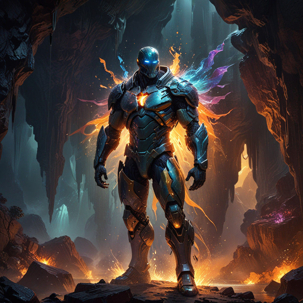 Hyperrealistic Titan in Mystical Cavern