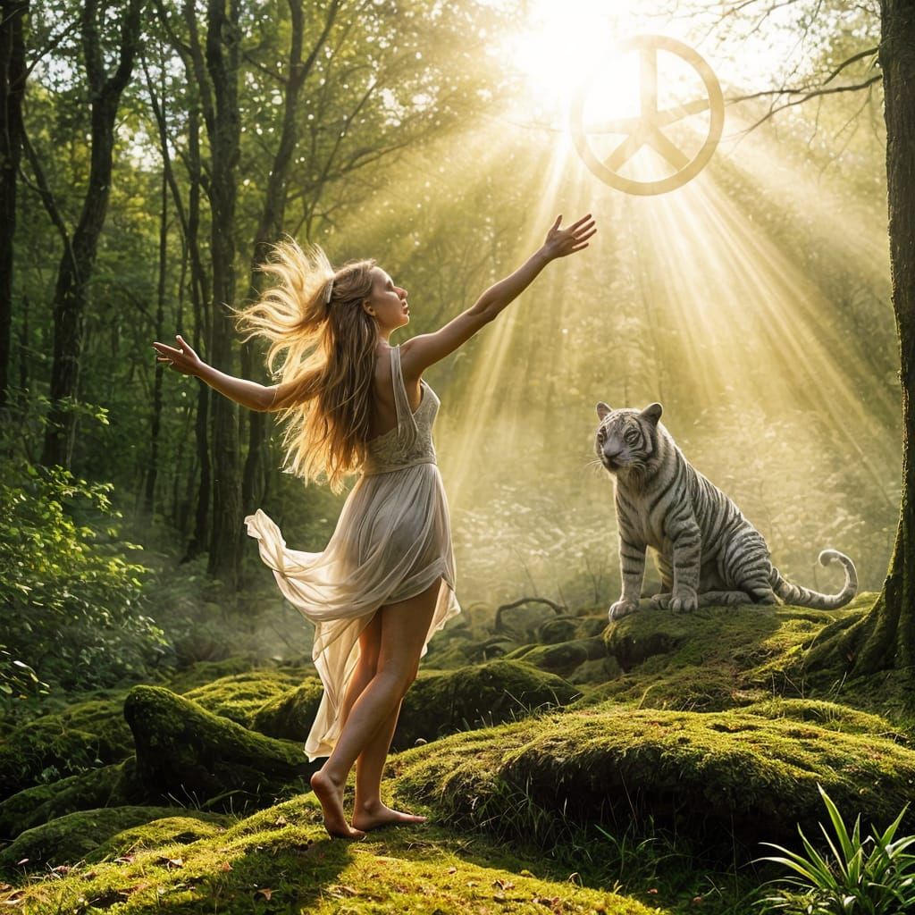 Serene Celtic Woman in Ethereal Forest with Spirit Animal