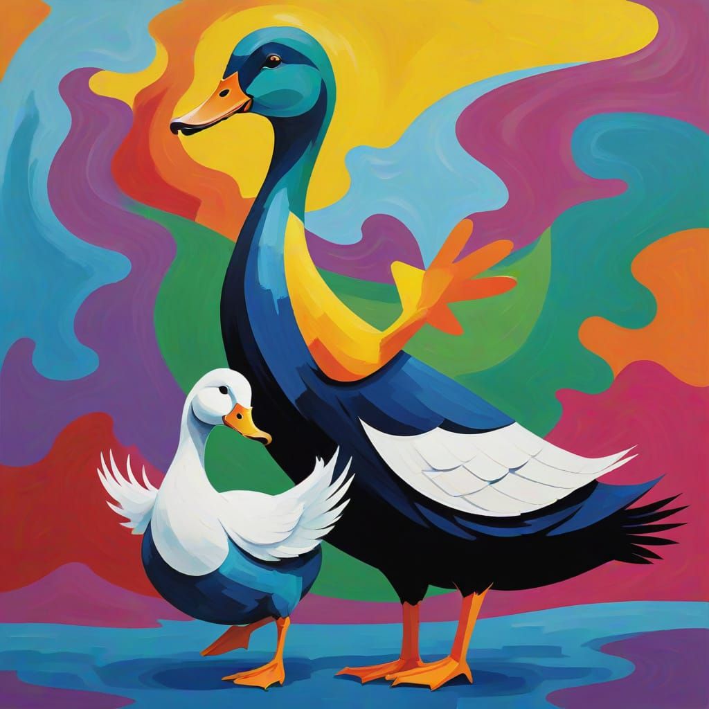 Surreal Tuxedoed Fowl in Dynamic Dance