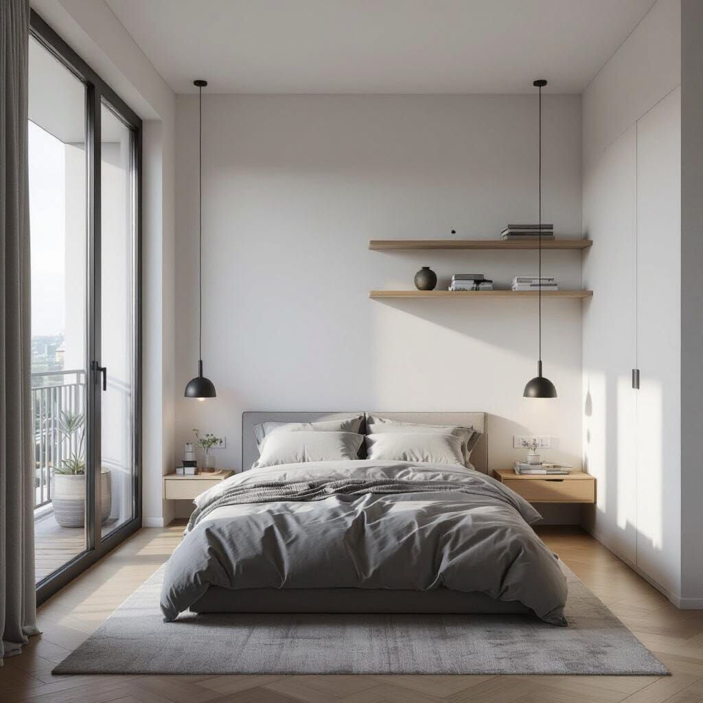 Minimalist Bedroom Design with Clean Lines and Balcony View