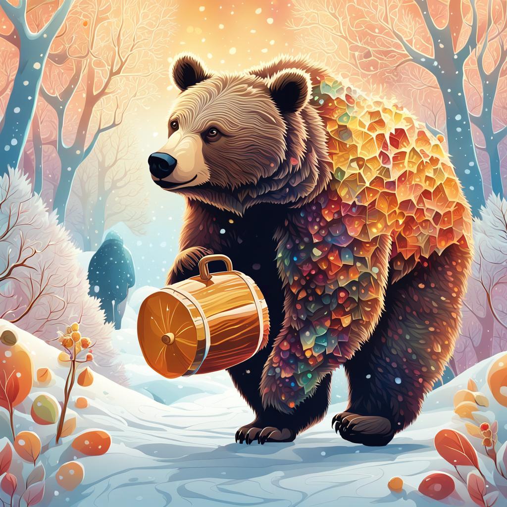 Bear and Hedgehog in Snowy Forest: Abstract Vector Fractal