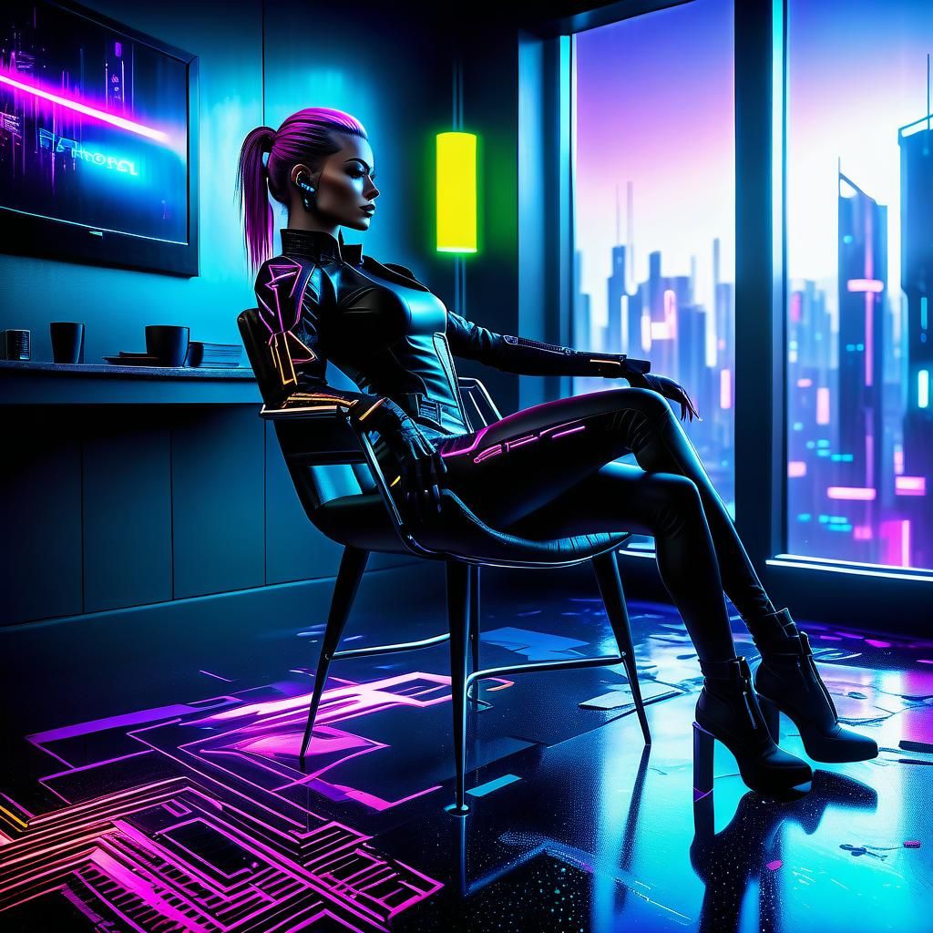 Emiliana in Neonpunk City Appartment 🖤💜💗💙💛