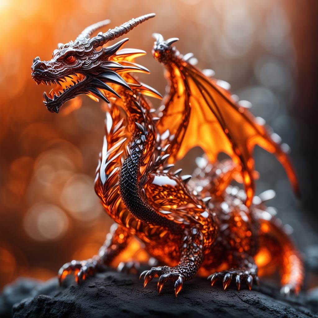 Orange Crystal Dragon in Hyperrealistic Style