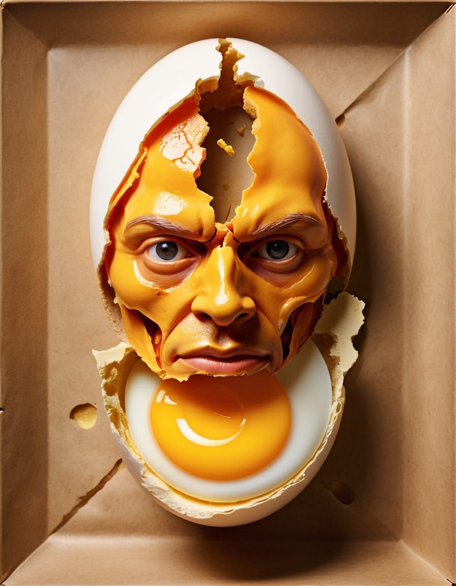 Surreal Egg Yolk Face With Fragmented Body Parts
