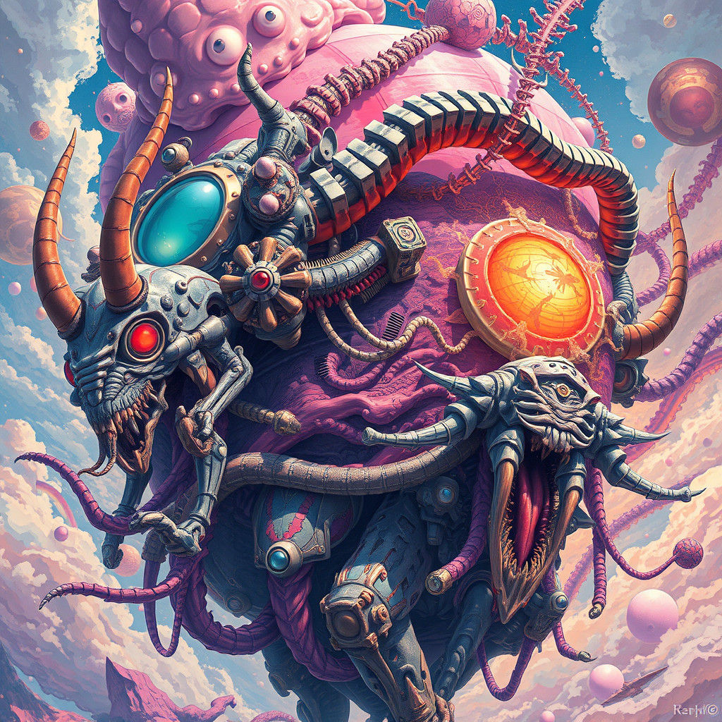 Surreal Anime Artwork with Biomechanical Intricacies