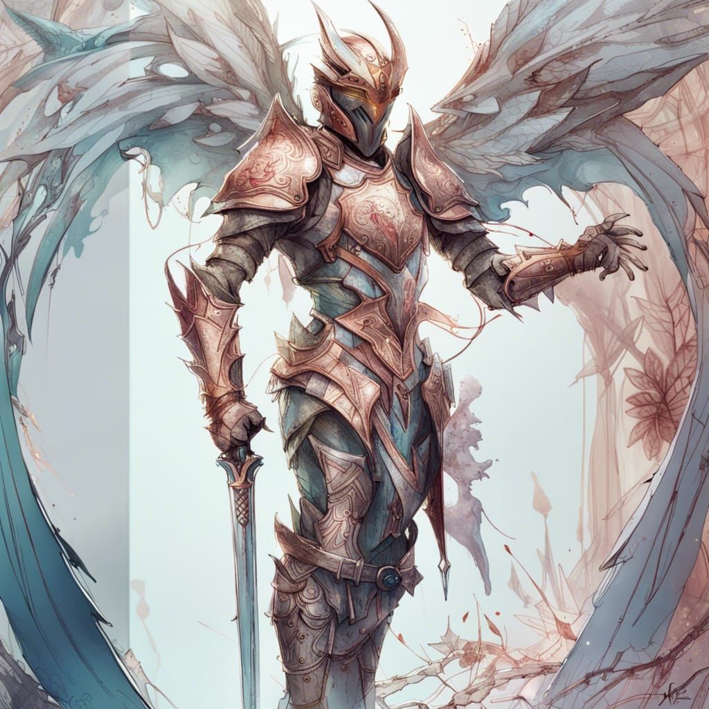 Mythic Knight with Wyvern in Rose Gold Armor