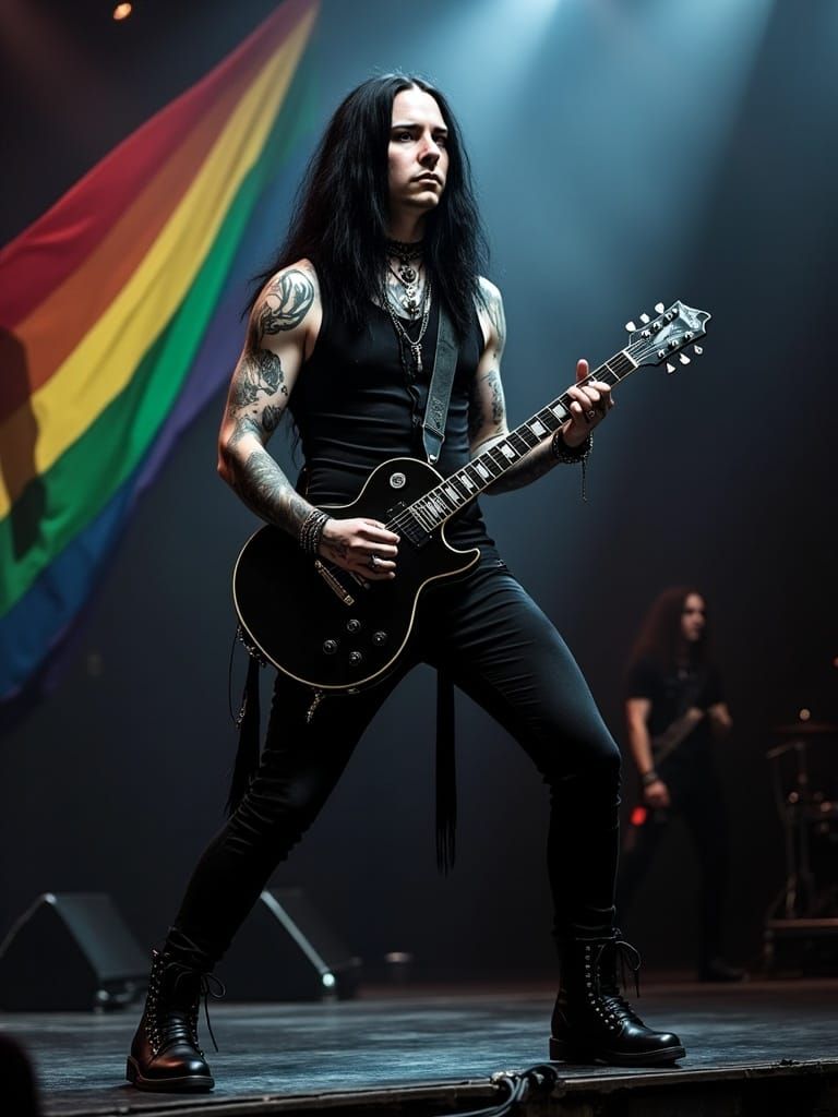 Goth Man with Guitar on Stage in Goth Aesthetic