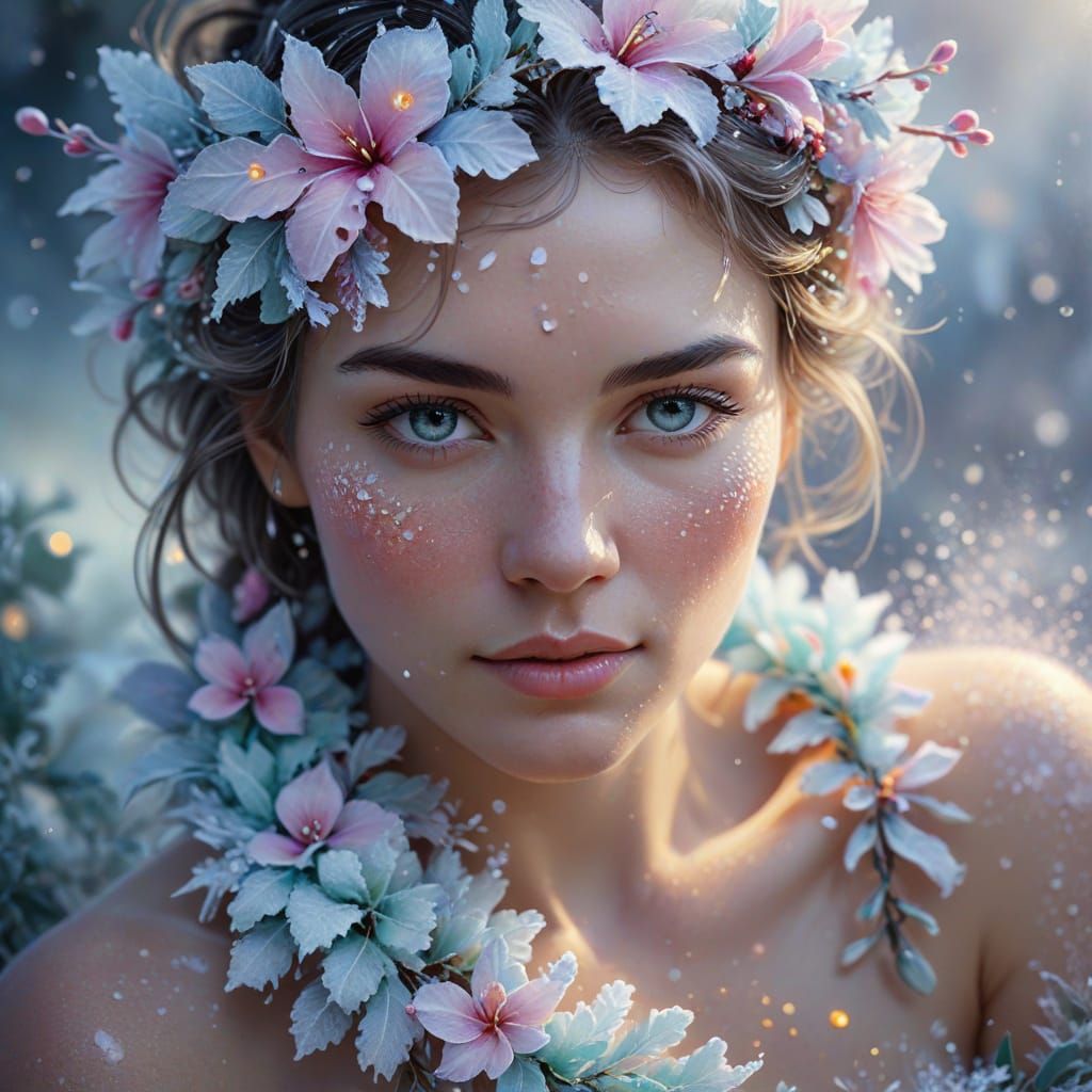 Woman in Frosted Lei: Vibrant Oil Painting