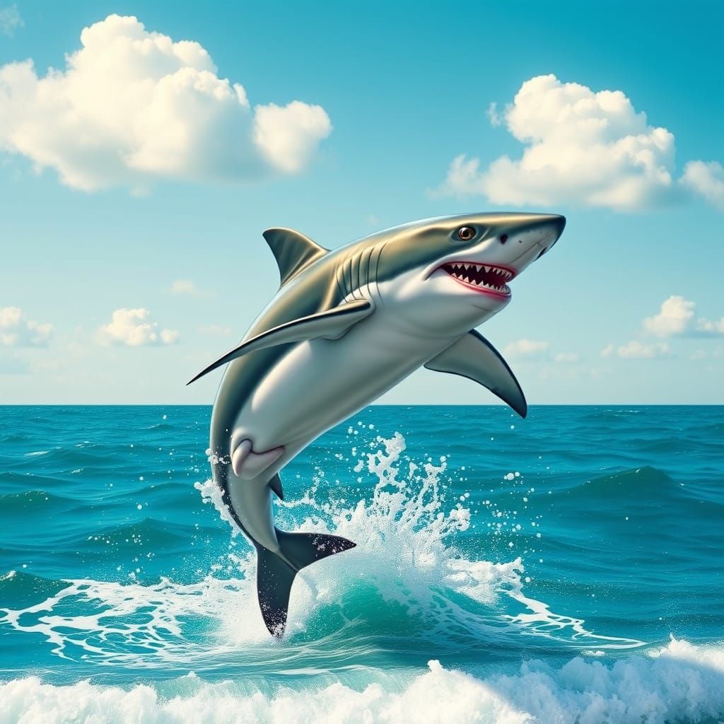 Sleek Shark Performs Whimsical Stunt in Vibrant Hyperrealist...