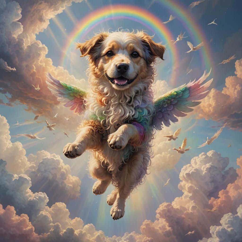 Dog's Ethereal Journey: Rainbow Bridge to Heaven